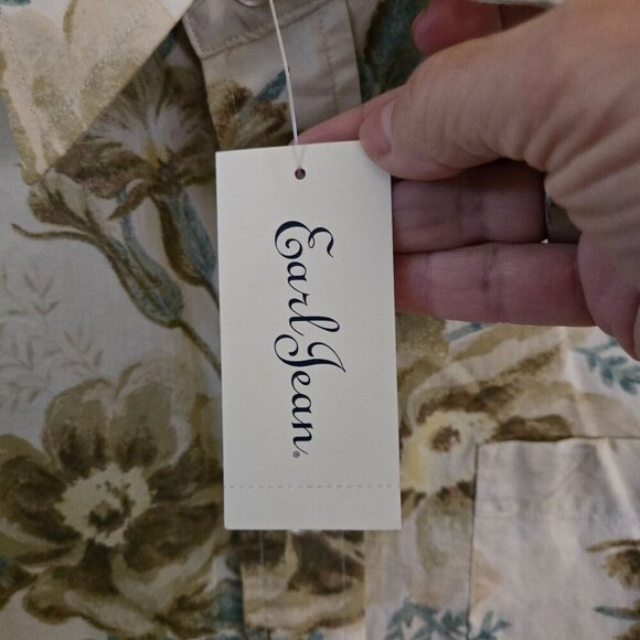 Earl Jean NWT Vintage Designer Sustainable Cotton Cream Floral Shirt Size L - Picture 5 of 6